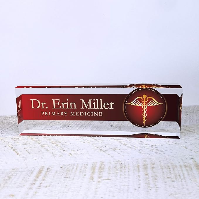 Artblox Office Desk Name Plate Personalized | Custom Name Plates For Desks | Medic Design On Clear Acrylic Glass | Cute Office Desk Accessories Customized Gifts - (8" x 2.5")