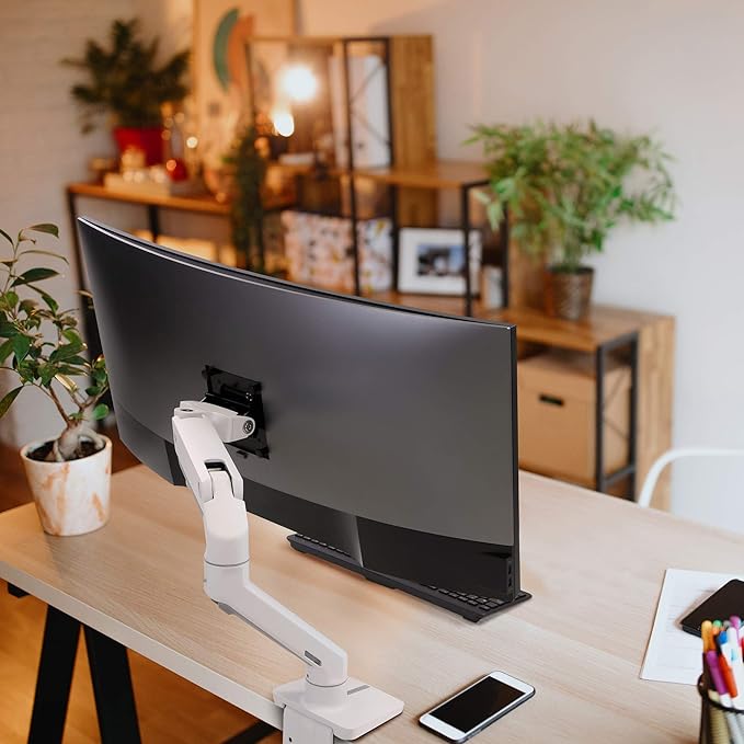 Ergotron – HX Premium Heavy Duty Monitor Arm, Single Monitor VESA Desk Mount – for Flat or Slight Curved Ultrawide Monitors Up to 49 inches, 20 to 42 lbs – Standard Pivot, White