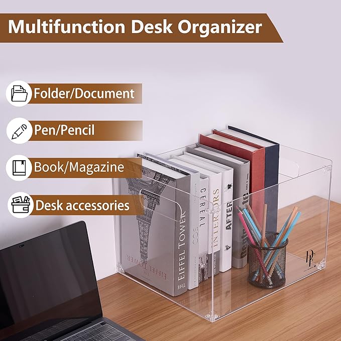 Acrylic File Holder Box with Handles - Clear Acrylic Hanging File Folder Box for Letter Size/A4 - Desktop Organizer for Office (Without Partition)