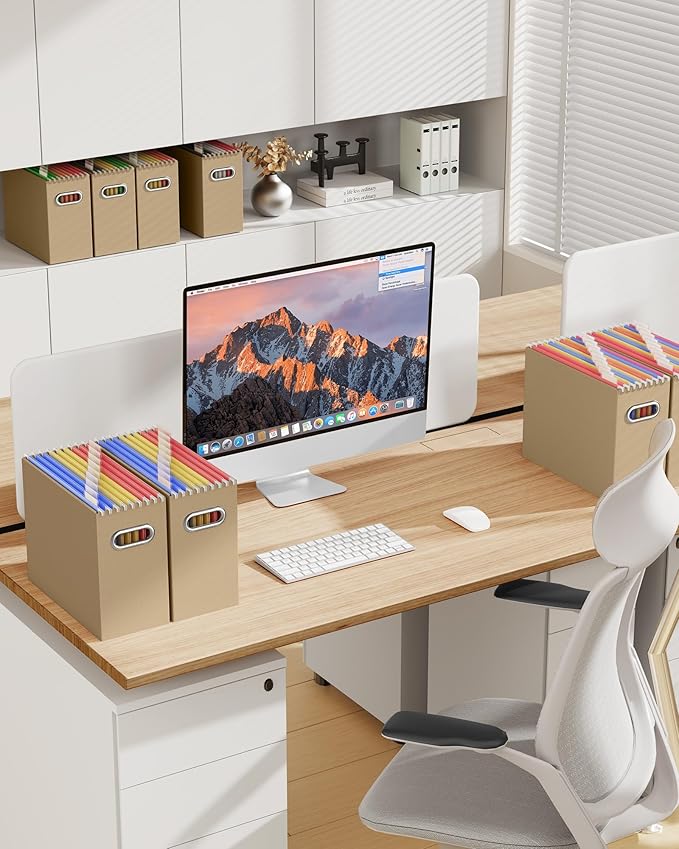 Oterri Cardboard File Organizer Box for Hanging File Folders Letter Size,File Box for Computer Desk,File Cabinet,Working Home,Office,Classroom (Brown, Letter Size - 6 Packs)