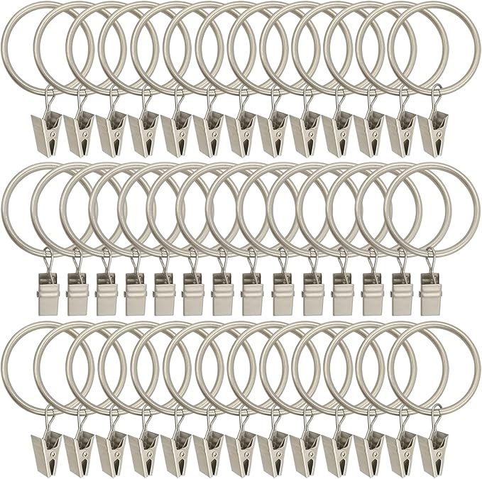 LLPJS 40 Pack Metal Curtain Rings with Clips, Curtain Clip Rings Hooks for Hanging Drapery Drapes Bows, Curtain Rod Rings 1.5 inch Interior Diameter, Matte Silver
