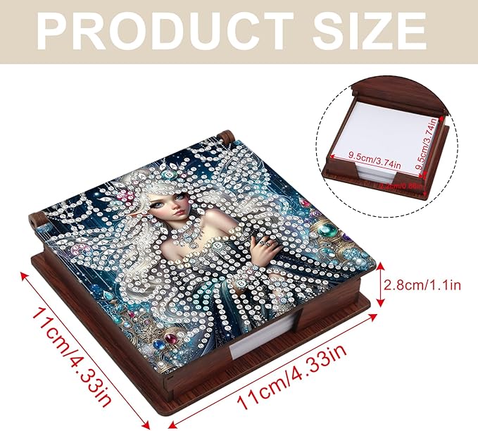 Wooden DIY Fairy Beauty Diamond Art Notecard Box – DIY Gem Art Sticky Note Holder for Adults 160 Sheets Memo Pad Storage