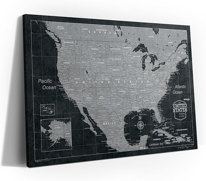 Push Pin USA Map Board - with Push Pins to Mark USA Travel - Handmade in Ohio, USA - Design: Modern Slate (36" x 24")