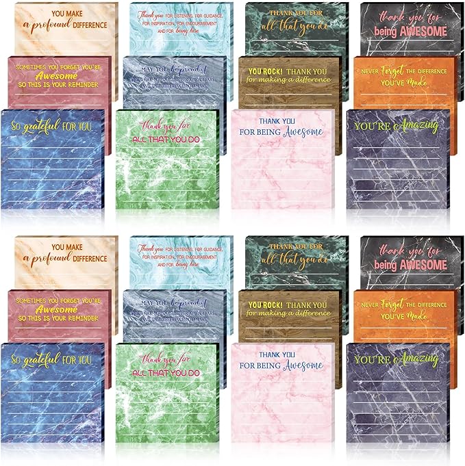 Yinder 24 Pcs Employee Appreciation Sticky Notes New Year Gift Bulk Motivation Sticky Note Pads Inspirational Gift for Teacher Nurse Staff Coworker Office Supply 3 x 3'' (Appreciation,Marble)