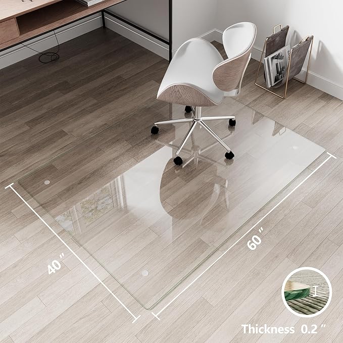 Koonmi Chair Mat for Carpet, Tempered Glass 40"x60" Office Chair Mat, Glass Chair Mats Protector with Rounded and Polished Edges, Ideal for Hardwood Floor, Carpet, Office, Desk, Rolling Chair