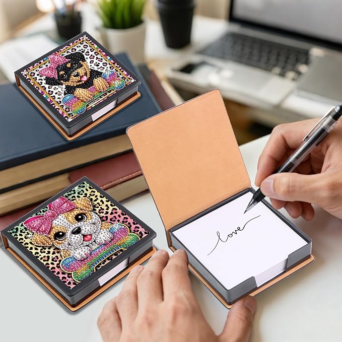 2 pcs Dog Diamond Painting Kit Note Box,Animal Memo Paper Storage Box Diamond Art,Sticky Note Holder Diamond Art,Diamond Painting Memo Pad For Office Desk. (Animal)
