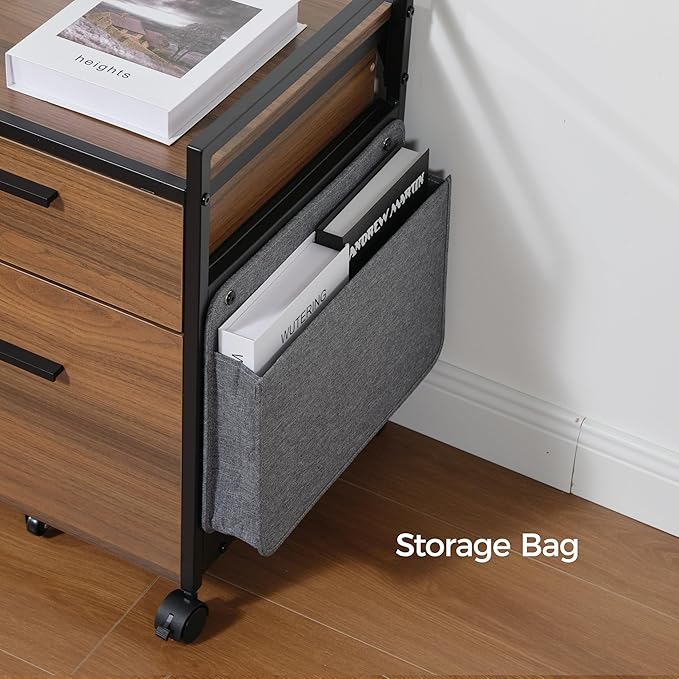 EUREKA ERGONOMIC 2-Drawer Mobile File Cabinet with Wheels, Solid Wood Rolling Storage Cabinet for Home Office, Space-Saving Under Desk Organization with Printer Stand, Walnut