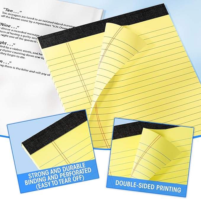 6 Packs Legal Pads 8.5 x 11 Inch, 30Sheets/Pack, College Ruled & Perforated Colored Writing Pads, Pads of Paper 8.5 x 11, Lined Note Pads with Sturdy Backing for Office, Business & School Supplies
