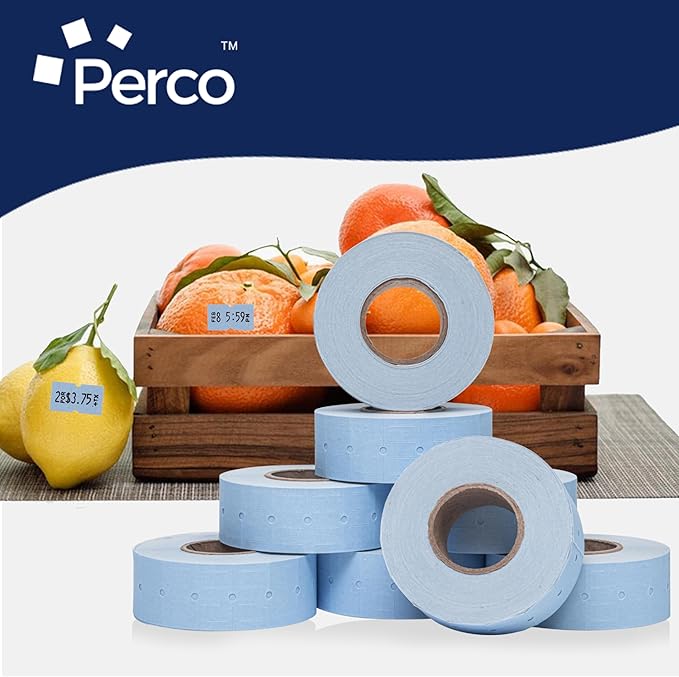 Perco 1 Line Blue Labels - 32 Rolls, 4 Sleeves, 32,000 Blank Price and Date Gun Labels for Perco Lite, X, Plus and Pro 1 Line Price and Date Guns - Made in USA