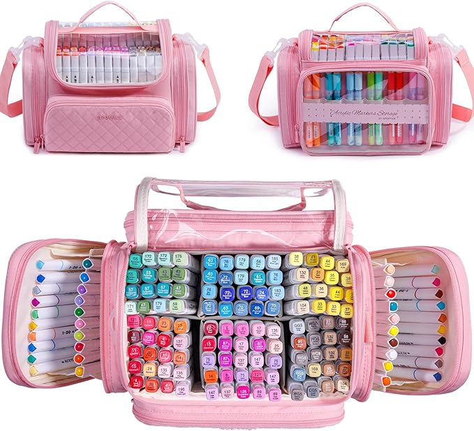 Marker Organizer Case Bag for 200-300 Markers – Large Art Supply Storage Bag with Detachable Dividers, Travel Marker Holder for Alcohol Markers, Brush Pens, Colored Pencils & Craft Supplies
