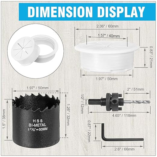 2" White Desk Grommet, JTemgle Flexible Cable Grommet with Bi-Metal Hole Saw Plastic Cable Hole Cover Wire Organizer Caps Desktop Cord Management for Home Office TV Stands Tabletops, 13 Pieces