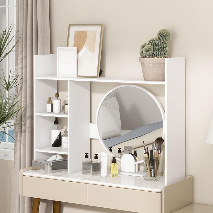 Desktop Bookshelf, 4 Tier Wooden Desk Storage Hutch, 37.4'' Desk Shelf Organizer with 3 Shelves, Small Bookshelf Storage Shelves, Display Shelf for Top of Desk, College Dorm, Office, Home