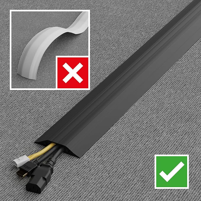 D-Line 30ft Floor Cord Cover, Made in USA Linkable Cable Protector, Hide Extension Cords, Protect Cords, Prevent Cable Trips, Cord Hider, Heavy Duty - Cord Cavity = 1.18" (W) x 0.39" (H) - Black