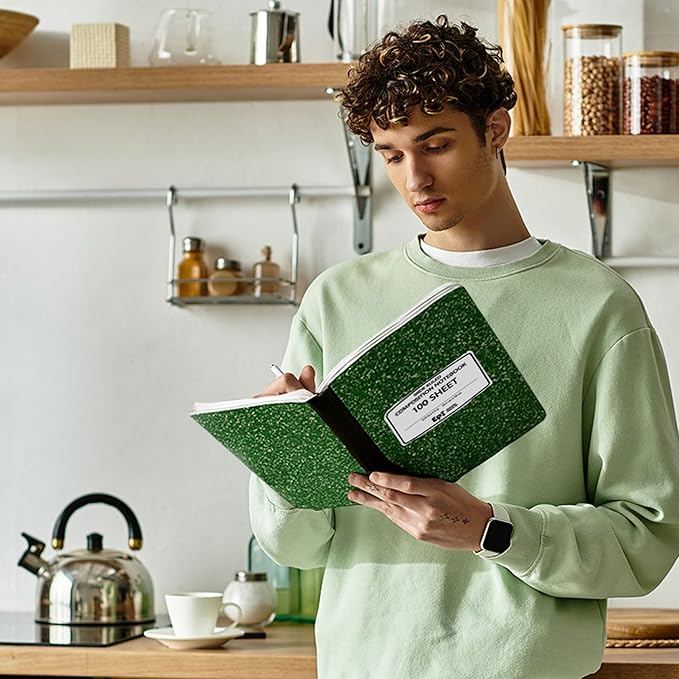 EPI 24 Pack - Green Marble Composition Notebook - Wide Ruled 200 Page Note Book - 9.75 x 7.5 Inch Hardcover Journal with Sewn Binding for Secure Pages - Classroom Back To School Supplies