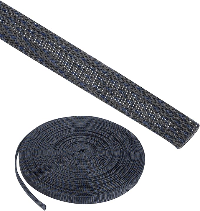 25ft PET Expandable Wire Loom 1 Inch, PET Braided Wire Sleeving Cable Management Sleeve Tubing [for Audio Video Home Office Cord Protector]-Black Blue