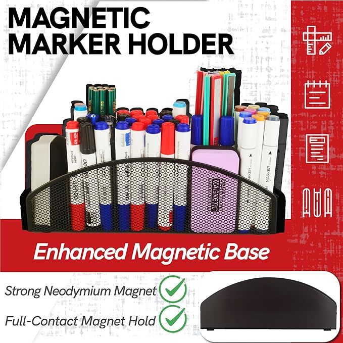 Heavy Duty Magnetic Storage Holder,5 Slots Magnetic Marker Storage Rack,10inch Large Magnetic Pencil Holder for Whiteboard,Locker,Workshop(1 Pack)