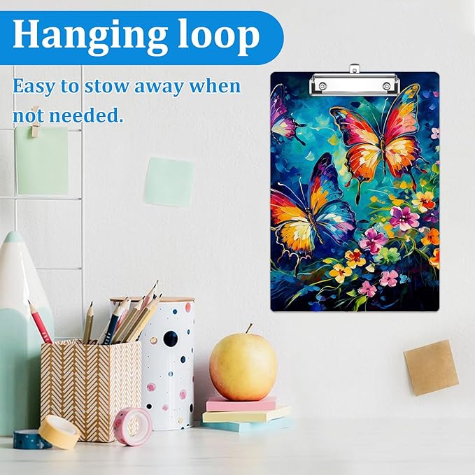 Colorful Butterfly Floral Clipboard Decorative Clip Board with Metal Clip A4 Standard Size 12.5" X 8.7" for Teacher Students Nurses Office
