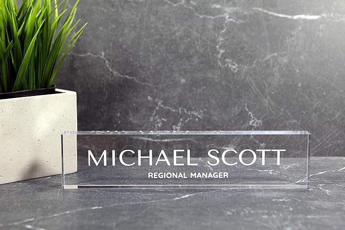 Customizable Personalized Clear Acrylic Desk Name Plate - 2”x 9” - Office Decor - 9 Different Fonts to Choose from - Engraved Name Plate