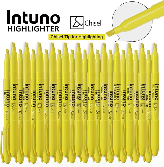 INTUNO Yellow Highlighters, 120 Count, Chisel tip, Suitable for Office Supplies, School Supplies, and Home Office Essentials