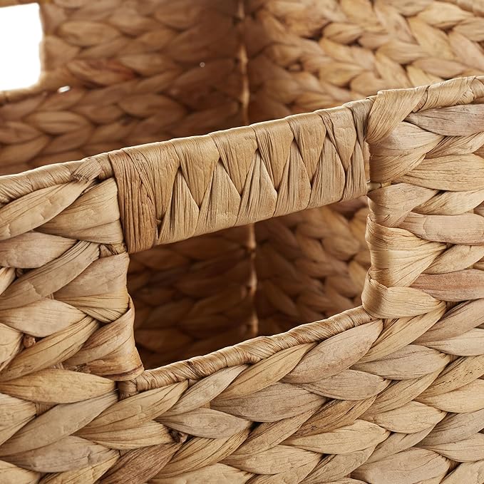 Casafield 12" x 12" Water Hyacinth Storage Baskets, Natural - Set of 6 Collapsible Cube Organizers, Woven Bins for Bathroom, Bedroom, Laundry, Pantry, Shelves