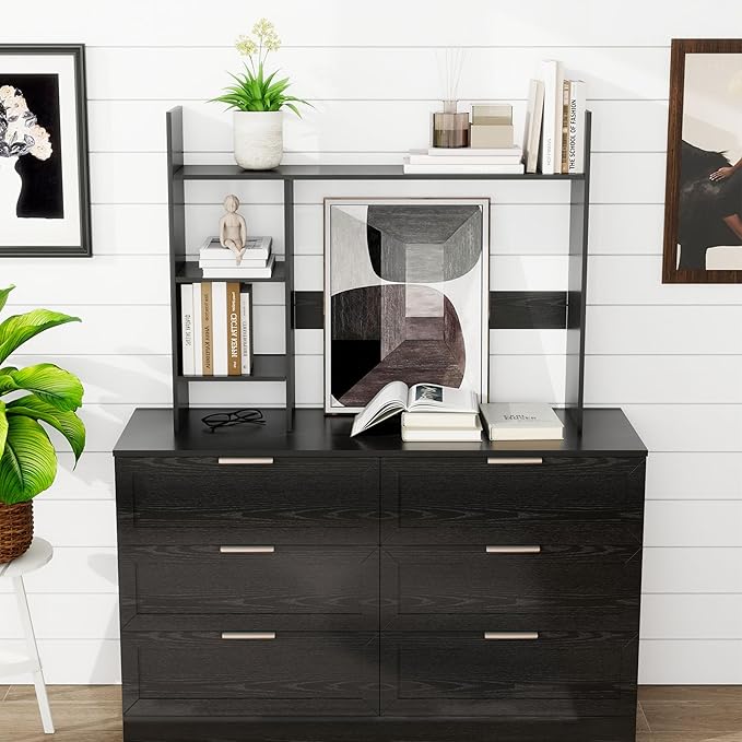 Desktop Bookshelf, Wood Desk Organizer Hutch with 3 Shelves for Computer Desk, 37.4'' Multipurpose Display Rack with Storage for College Dorm Office Home, Black