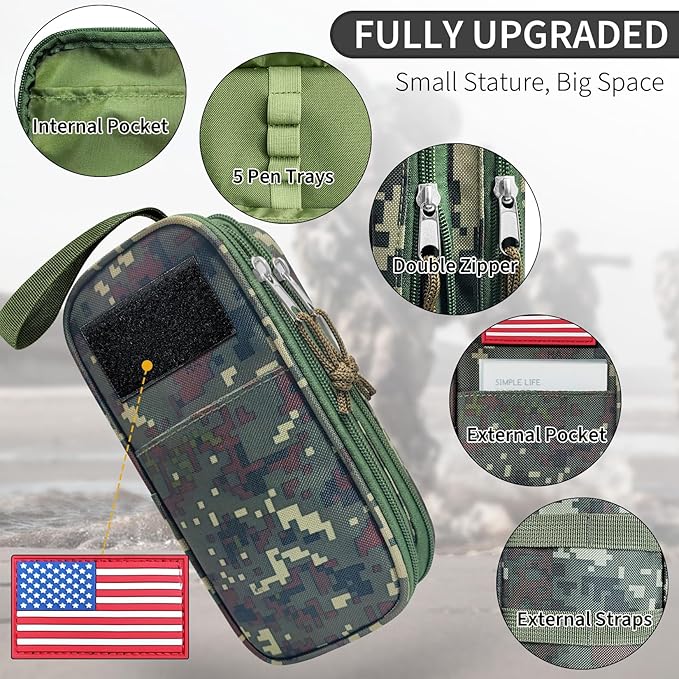 Tactica Pencil Case for Boys,Large Boys Pencil Pouch with Zipper Compartments, Big Capacity Pen Box Pen Bag Organizer for School College Office Kids Teen Boy Men Adult