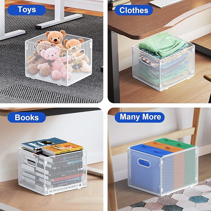 samstar 2 Pack Hanging File Organizer, Mesh File Folder Box Filing Box Cabinet Organizer Storage Boxes, Letter Size,White