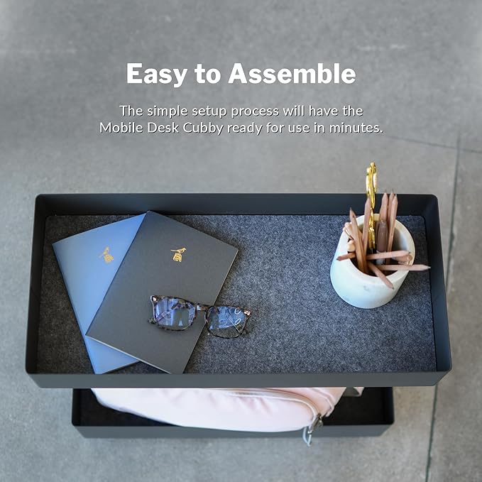 Vari Mobile Slim Under-Desk Cubby - Durable Steel & PET Felt Line - Open Storage & Easily Rolls - Dual Tier Office and Home Organizer Accessory - Black, 10” x 22” x 22”