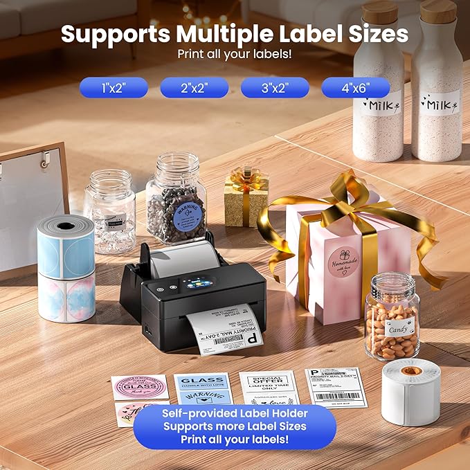 Thermal Printer with Touchscreen – Upgraded Bluetooth 4x6 Thermal Label Printer with Label Holder for Small Businesses, Compatible with Phone, PC, Tablet, Widely Used for Amazon, Shopify, Etsy, Tiktok