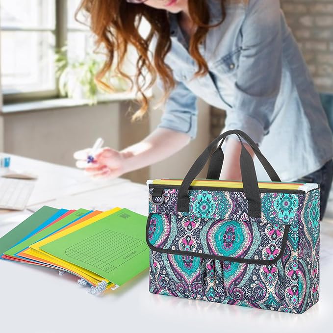 LoDrid Portable File Box with Handle, Foldable Bag for Legal Size File Folder, Separated Storage Laptop Layer (up to 15.6 Inch), Totem, Bag Only(Patent Design)