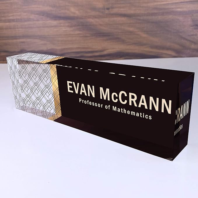 Artblox Personalized Name Plate for Desk | Net Design On Clear Acrylic Glass | Custom Plaque Desk Name Plate Personalized Your Name and Credentials Office Office Sign Engraved Plaque
