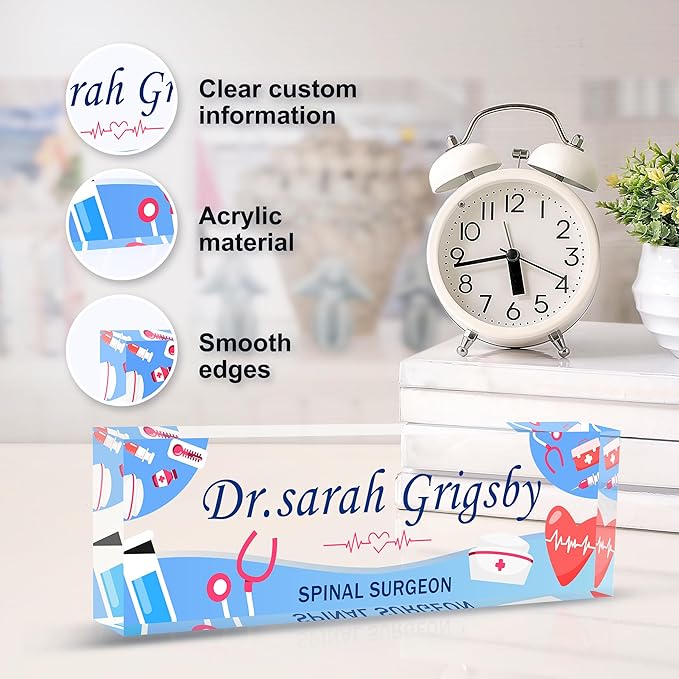 Custom Name Plate for Desk | Personalized Desk Name Plate | Personalized Boss Employee Appreciation Gifts | Acrylic Name Plate Office Desk Accessories (A-for Nurse)