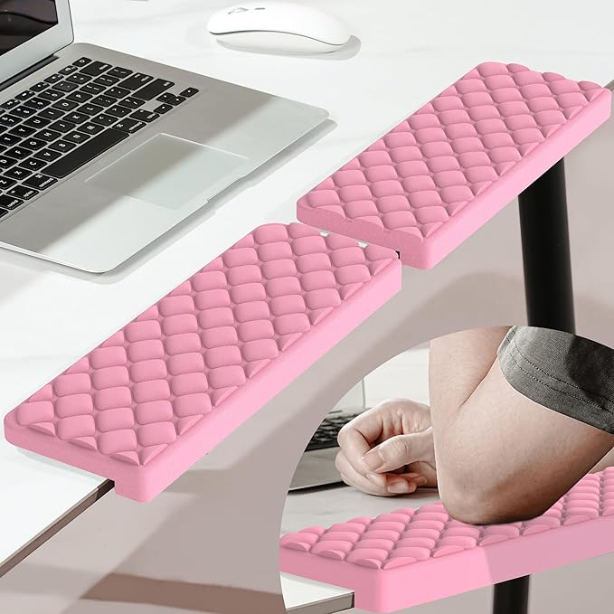 MEKASS L-Shaped Desk Elbow Pad for Desk, Memory Foam Elbow Support Padding with Non-Slip, 2-Piece Ergonomic Desk Edge Cushion, Wrist Comfort Support for Office Home (Pink Diamond Texture)