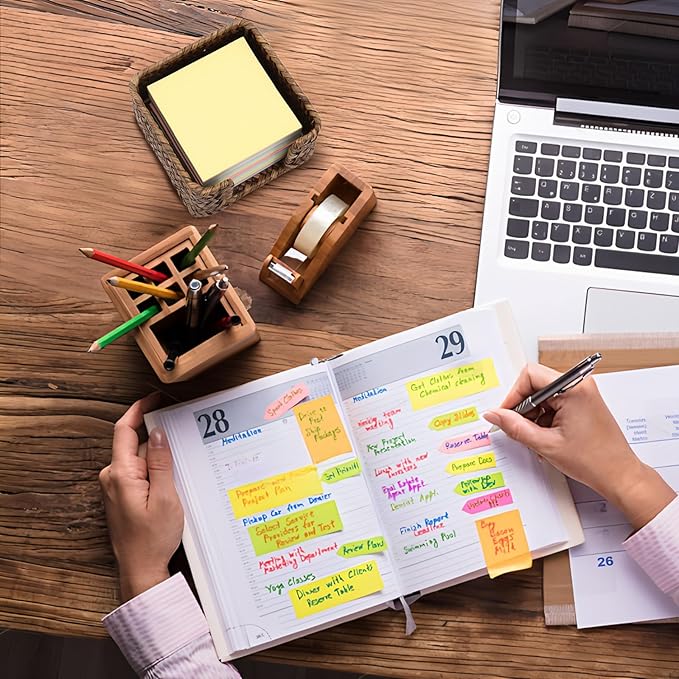 Sticky Note Holder Seagrass Post It Note Dispenser, 3 x 3 Inch Woven Sticky Note Dispenser, Farmhouse Post It Holder for Desk Home Office Decor, Coffee