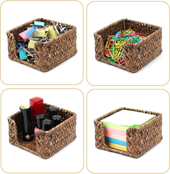 Sticky Note Holder Seagrass Post It Note Dispenser, 3 x 3 Inch Woven Sticky Note Dispenser, Farmhouse Post It Holder for Desk Home Office Decor, Coffee