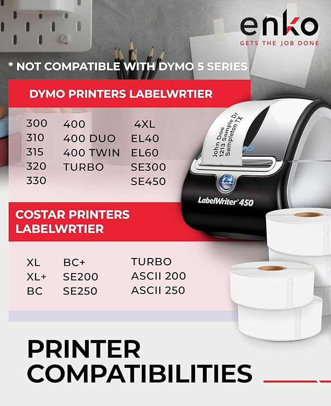 enKo Compatible for Dymo 30252 Labels (1-1/8" x 3-1/2") - Label for Dymo Labelwriter 450 Turbo Printer and 4XL - Blank White Direct Thermal Address, Shipping & Barcode Labels (24 Rolls | 8,400 Labels)