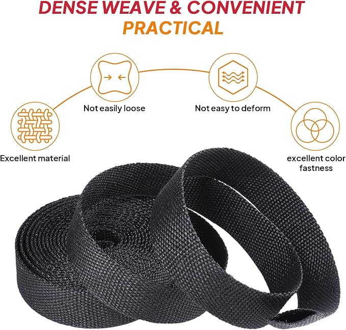 Black 2:1 Ratio Automotive Heat Shrink Braided Sleeving,Wear-Resistant Flat Woven Shrinkable Sleeve Fabric Car Cable Wires Hoses Protection (1/2"-50ft)
