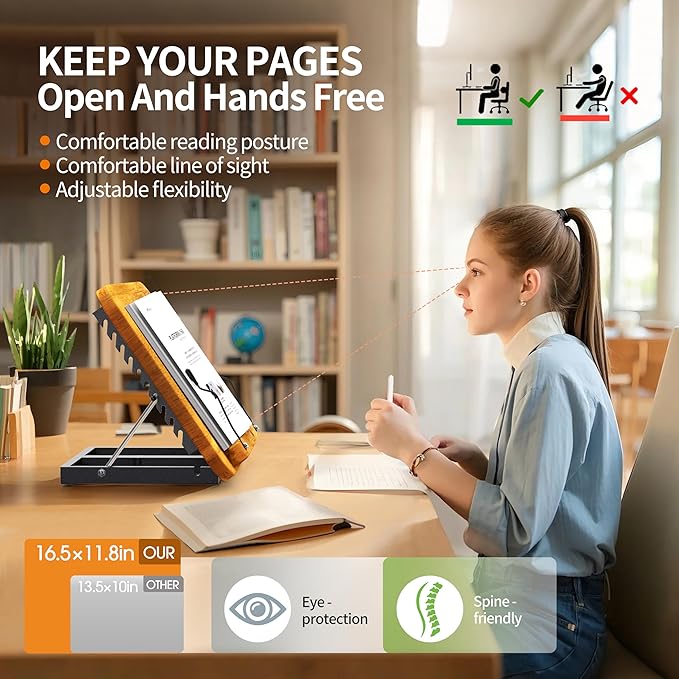 NAMON 2 in 1 Dual-use Music Stand & Desktop Book Stand, 100% Solid Wood, Height Adjustable from 16.5" to 51", Big Panel 16.5" * 11.8" with Page Paper Clip for Sheet Music (Dual Use Without T-Shape)