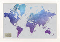 Personalized Vibrant Violet Watercolor World Travel Map with Textured White Frame