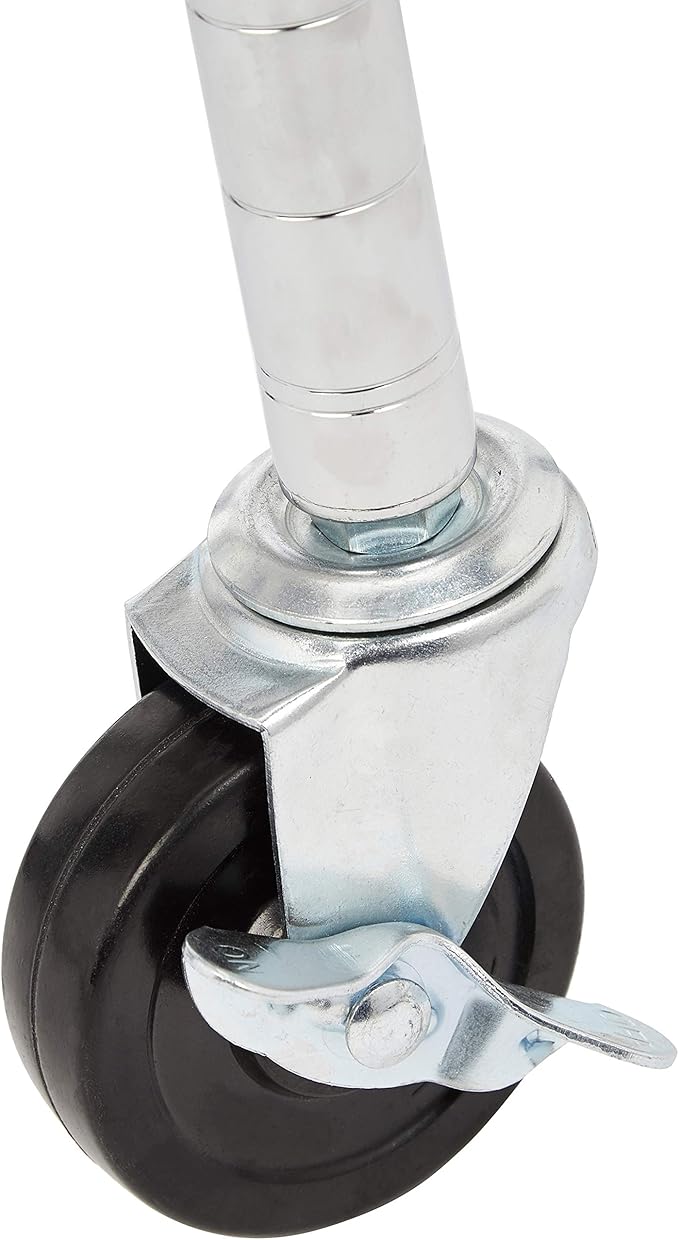 Amazon Basics 3-Tier Metal Basket Rolling Cart with Wood Top, Silver