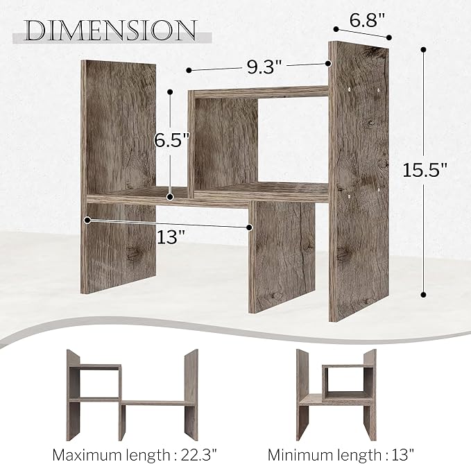 Jerry & Maggie Office Desk Organizers and Accessories for College Dorm Decor, Supplies Wooden Desk Organizer for Plants, Cubicle Shelf of Makeup Organizer for Cute Room Decor, Grey Oak