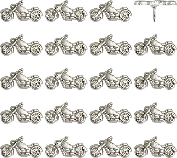 Motorcycle Push Pins - Silver Metal Motorcycle Pins - for Cork Board, Maps, or Lapel Pin Use - Designed in USA - Set of 20