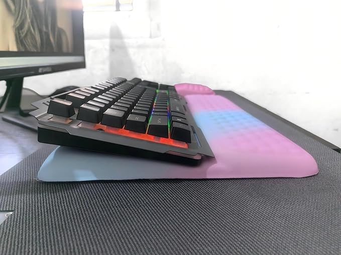 Keyboard Wrist Rest -Ergonomic Ergonomic Mouse Pad and Keyboard Wrist Rest- with Carpal Tunnel Pain Relief Massage Bumps and Full Memory Gel Design - Ideal Frequent Computer (Rainbow Color)