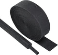 Black 2:1 Ratio Automotive Heat Shrink Braided Sleeving,Wear-Resistant Flat Woven Shrinkable Sleeve Fabric Car Cable Wires Hoses Protection (1-1/8"-19ft)