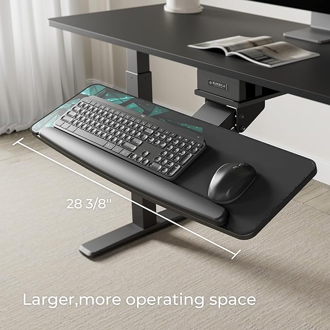 EUREKA ERGONOMIC Height Adjustable Mouse & Keyboard Tray Under Desk, 28x10'' Large Slide Out Swivel Tilt Computer Keyboard Drawer with Mouse Pad for Gaming Home Office Desk, Dual Mount
