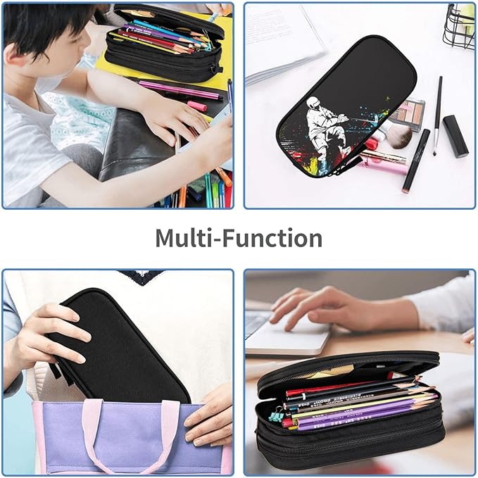 Hockey Pencil Box Black Cool Pencil Case for Kids Boys Men, Big Capacity Canvas Storage Pouch Marker Pen Bag, Portable Travel Storage Box Desk Office Organizer, Stationery Organization Bag