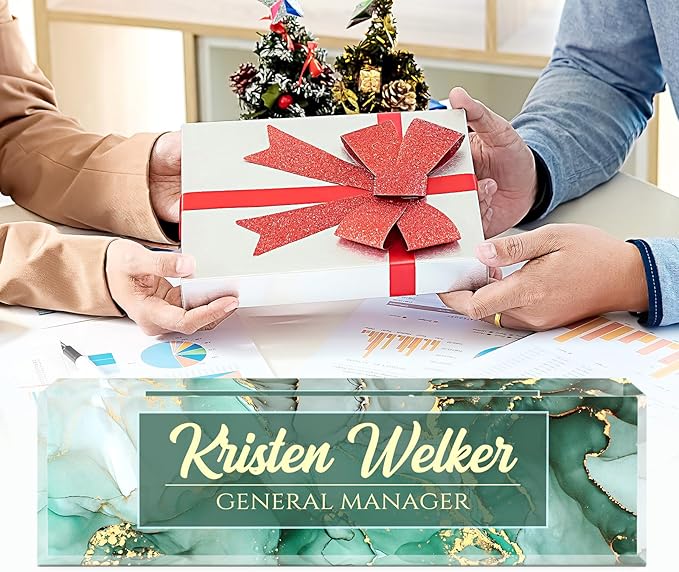 Name Plate for Desk, Desk Name Plate Personalized, Green Office Decor for Women Men, Acrylic Desktop Accessories, Office Gifts for Boss Nurse Teacher Coworker, Employee Appreciation Gift (Green Coast)