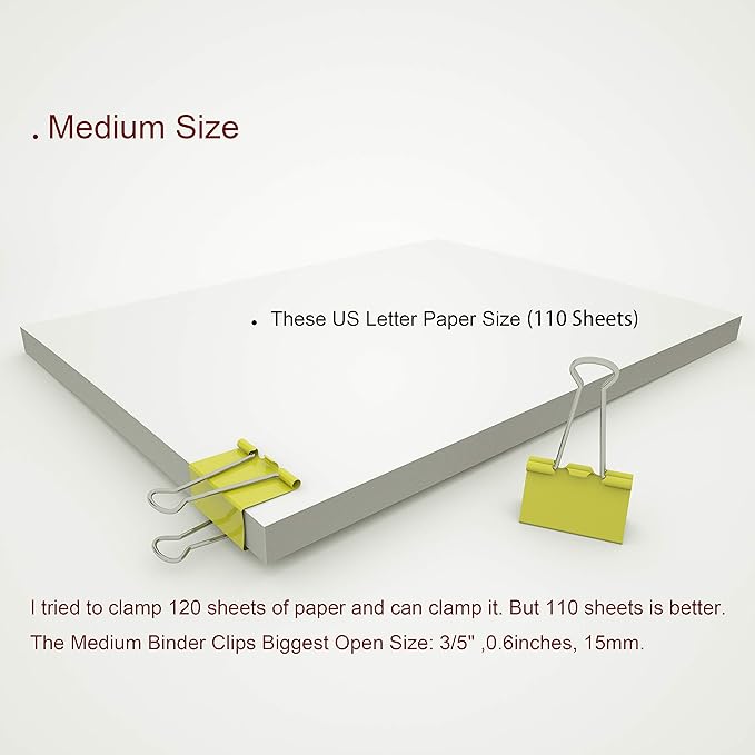 Nctinystore Binder Clips Medium Metal Clamp 1.25 inch / 32 mm (Yellow, 24-PCS)