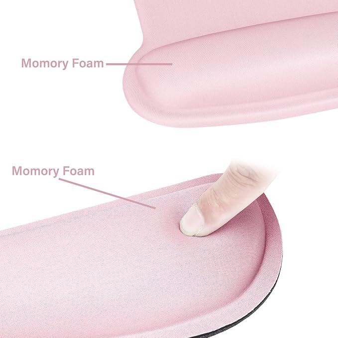 MOSISO Wrist Rest Support for Mouse Pad & Keyboard Set, Ergonomic Mousepad Non-Slip Base Home/Office Pain Relief & Easy Typing Cushion with Neoprene Cloth & Raised Memory Foam, Rose Pink
