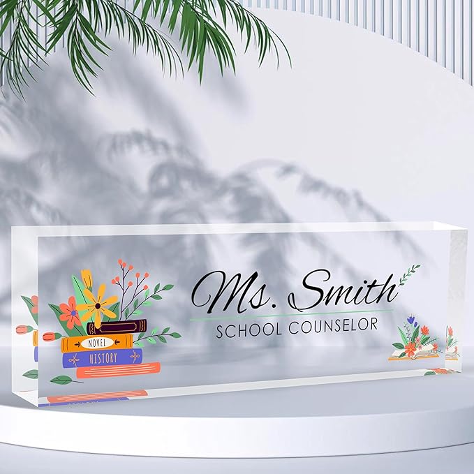 Custom Desk Name Plate Personalized, Acrylic Name Plates for Desk, Office Decor Personalized Gifts for Teacher Coworkers Boss Nurse American Flag 1